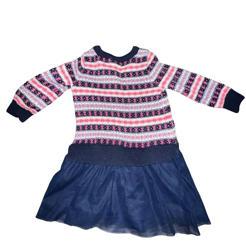 Baby Gap Girl 18-24M Wool Blend Sweater‎ Dress Long Sleeve Navy Blue Fair isle